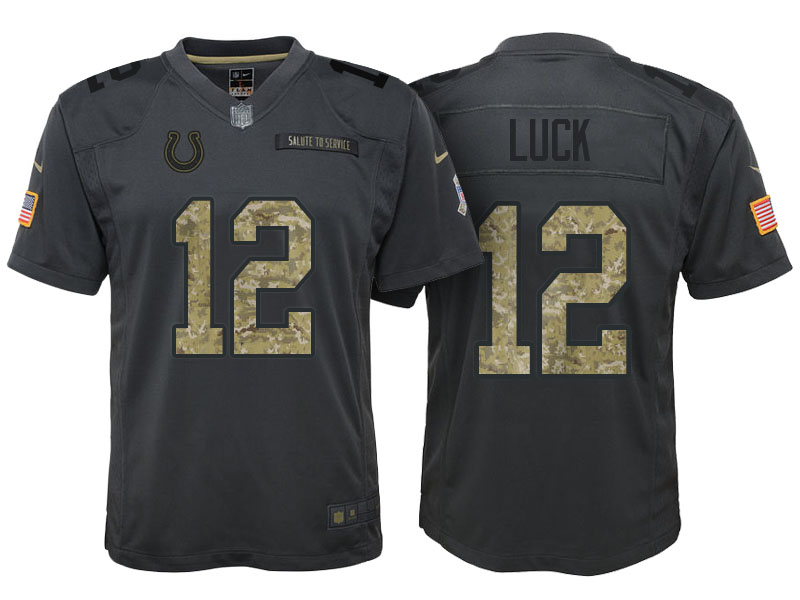 Youth Indianapolis Colts #12 Andrew Luck Camo Anthracite 2016 Salute to Service Game Jersey Youth Indianapolis Colts #12 Andrew Luck Camo Anthracite 2016 Salute to Service Game Jersey