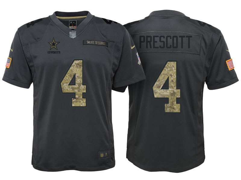 Youth Dallas Cowboys #4 Dak Prescott Camo Anthracite 2016 Salute to Service Game Jersey Youth Dallas Cowboys #4 Dak Prescott Camo Anthracite 2016 Salute to Service Game Jersey