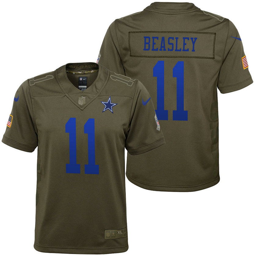 Youth Dallas Cowboys Cole Beasley Olive 2017 Salute to Service Game Jersey