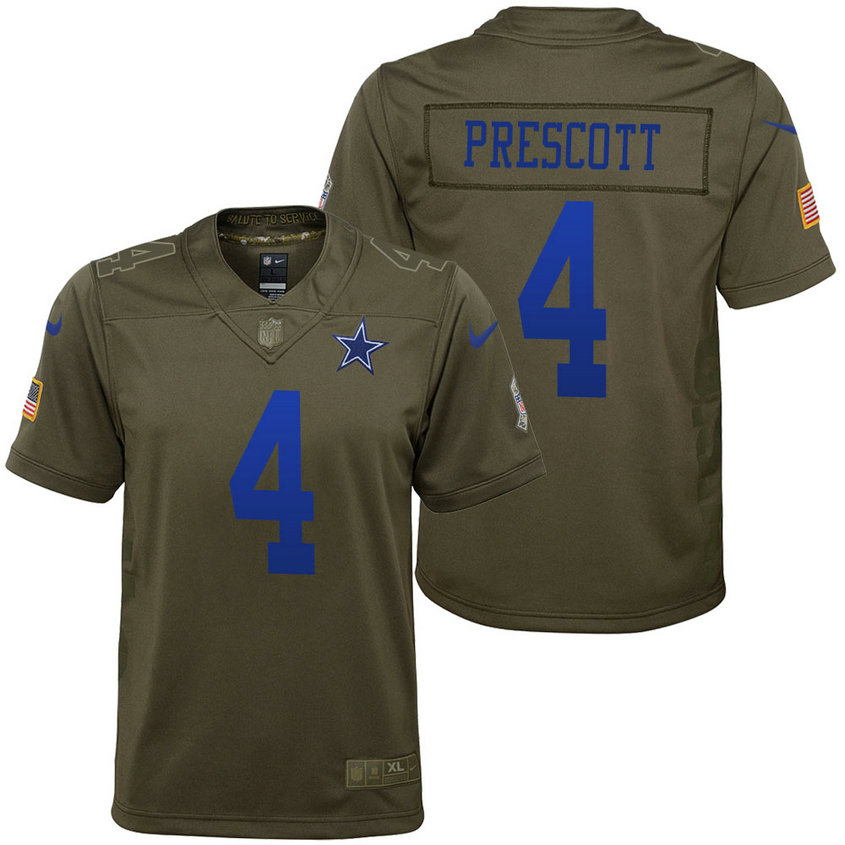 Youth Dallas Cowboys Dak Prescott Olive 2017 Salute to Service Game Jersey Youth Dallas Cowboys Dak Prescott Olive 2017 Salute to Service Game Jersey