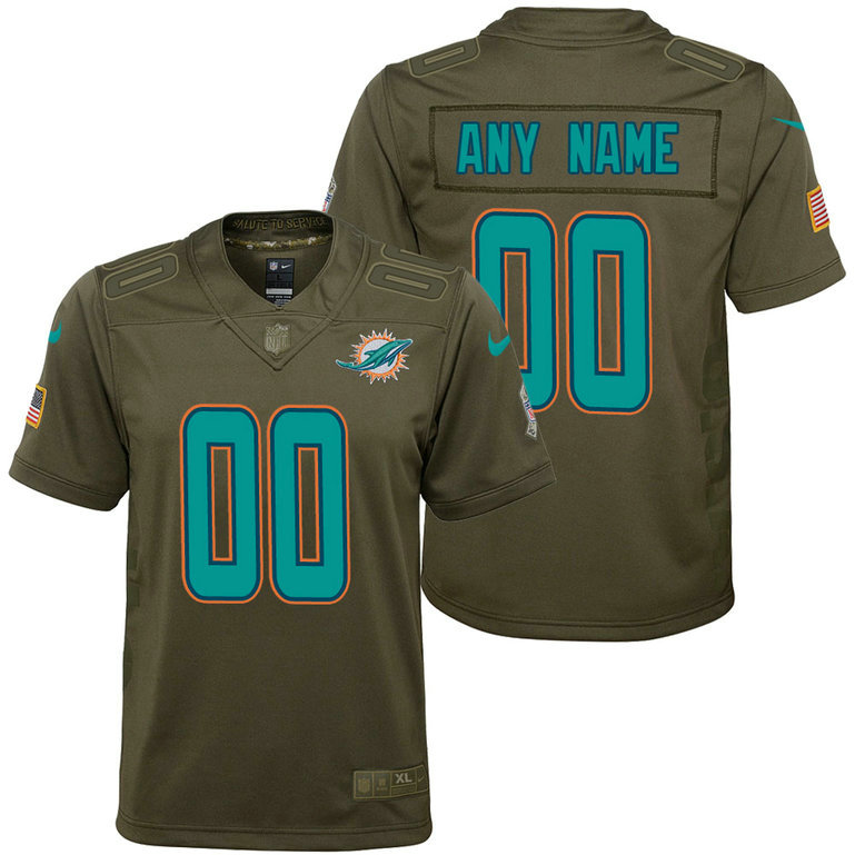 Youth Miami Dolphins Olive 2017 Salute to Service Game Customized Jersey Youth Miami Dolphins Olive 2017 Salute to Service Game Customized Jersey
