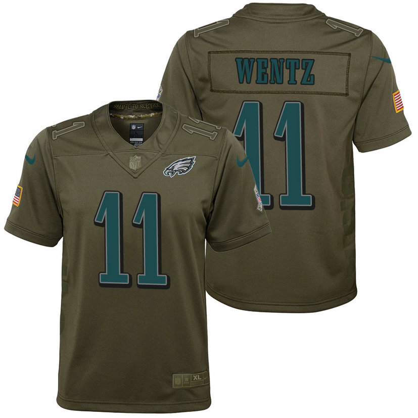 Youth Philadelphia Eagles Carson Wentz Olive 2017 Salute to Service Game Jersey Youth Philadelphia Eagles Carson Wentz Olive 2017 Salute to Service Game Jersey