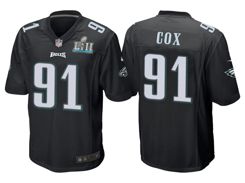 Youth Philadelphia Eagles #91 Fletcher Cox Black Super Bowl LII Bound Game Jersey