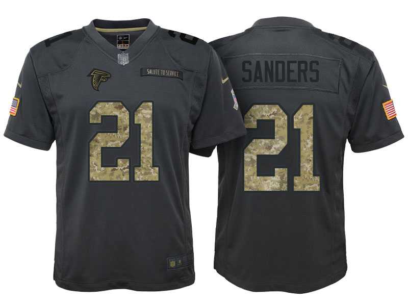 Youth Atlanta Falcons #21 Deion Sanders Camo Anthracite 2016 Salute to Service Game Jersey Youth Atlanta Falcons #21 Deion Sanders Camo Anthracite 2016 Salute to Service Game Jersey