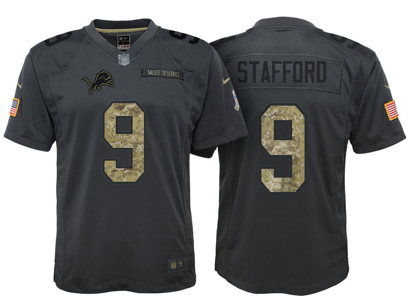 Youth Detroit Lions #9 Matthew Stafford Camo Anthracite 2016 Salute to Service Game Jersey Youth Detroit Lions #9 Matthew Stafford Camo Anthracite 2016 Salute to Service Game Jersey
