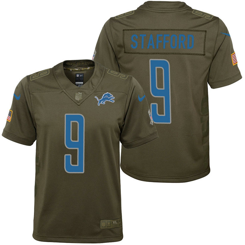 Youth Detroit Lions Matthew Stafford Olive 2017 Salute to Service Game Jersey