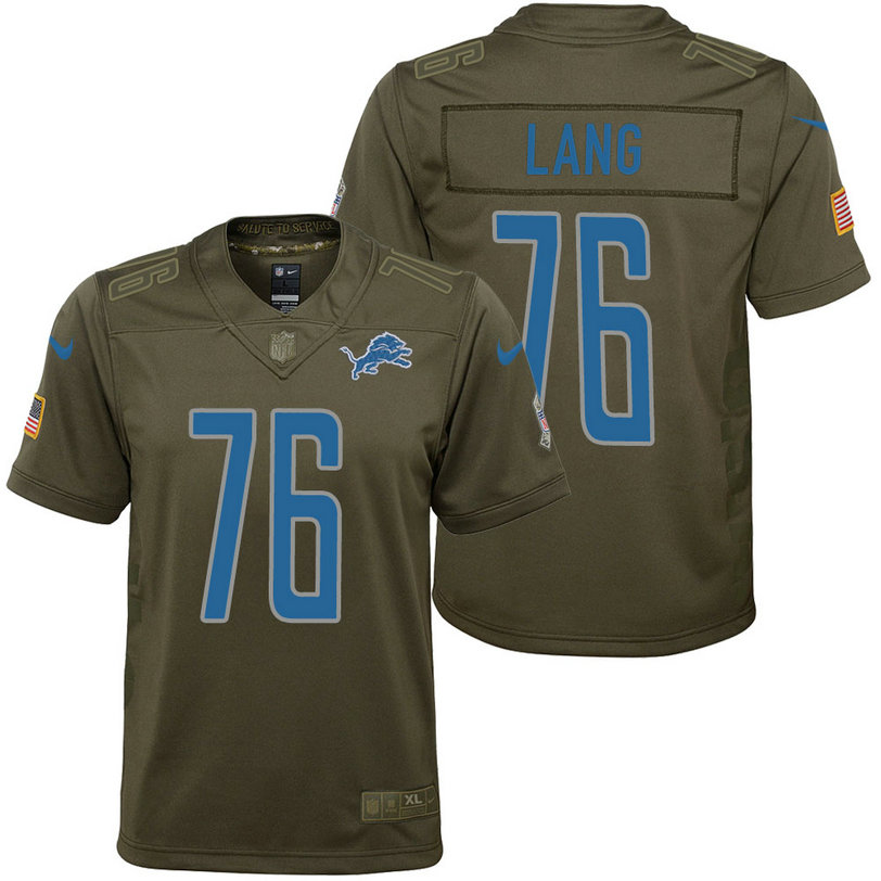 Youth Detroit Lions T.J. Lang Olive 2017 Salute to Service Game Jersey Youth Detroit Lions T.J. Lang Olive 2017 Salute to Service Game Jersey