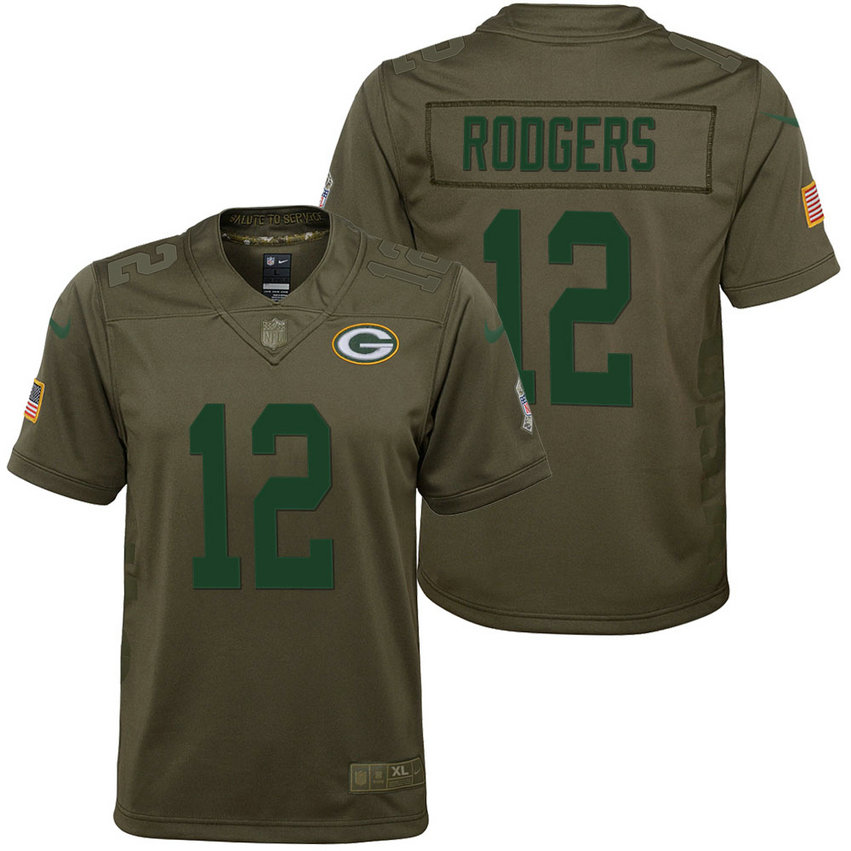 Youth Green Bay Packers Aaron Rodgers Olive 2017 Salute to Service Game Jersey Youth Green Bay Packers Aaron Rodgers Olive 2017 Salute to Service Game Jersey