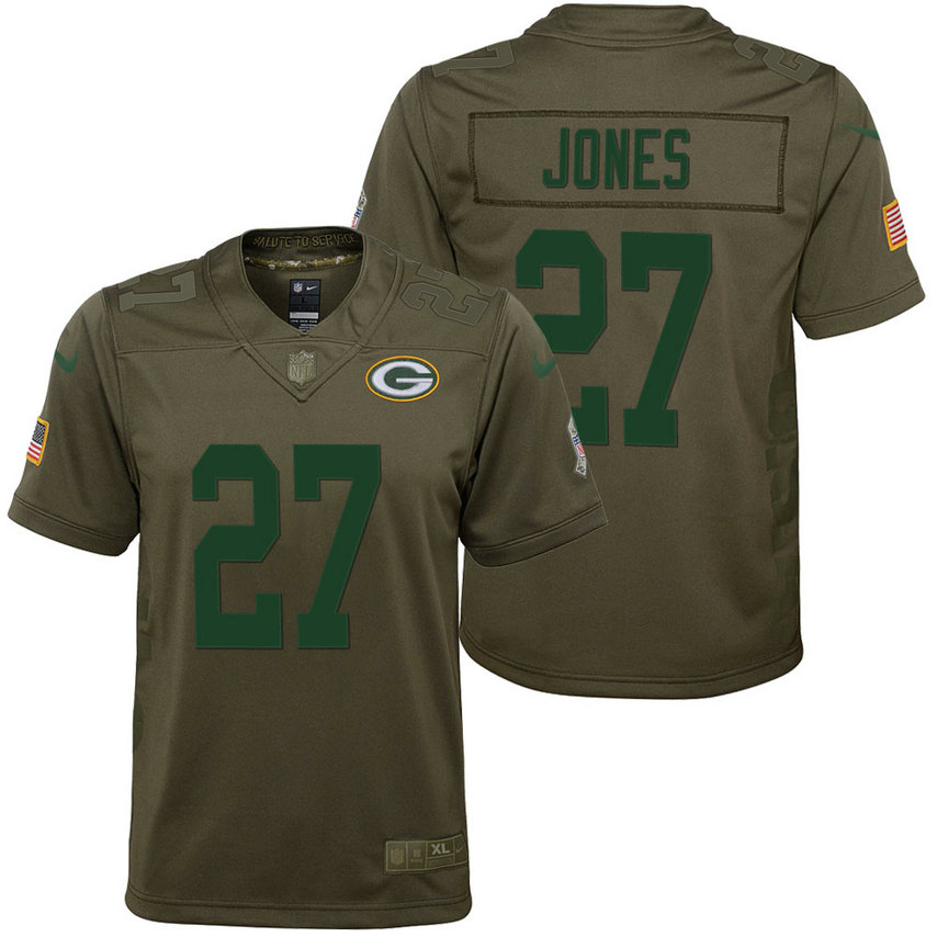 Youth Green Bay Packers Josh Jones Olive 2017 Salute to Service Game Jersey