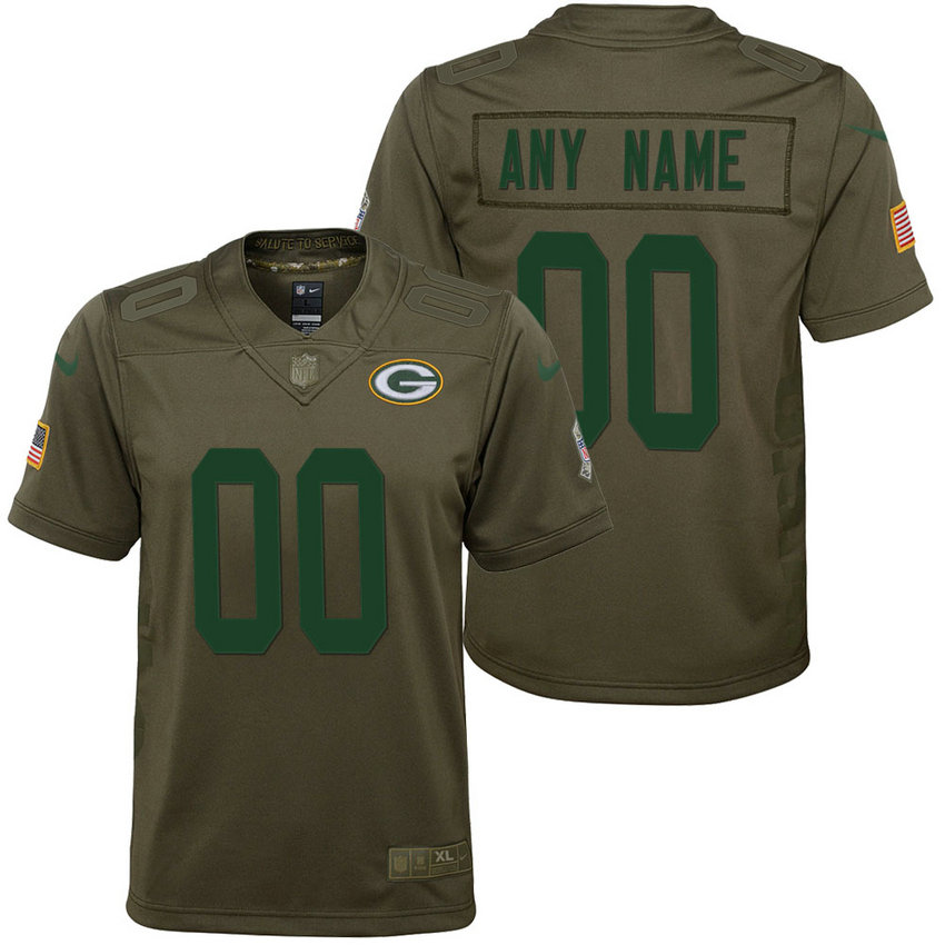 Youth Green Bay Packers Olive 2017 Salute to Service Game Customized Jersey Youth Green Bay Packers Olive 2017 Salute to Service Game Customized Jersey