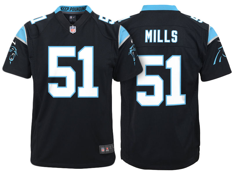 Youth Carolina Panthers #51 Sam Mills Black Retired Game Jersey