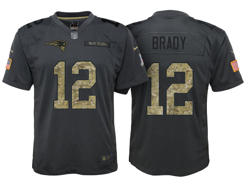 Youth New England Patriots #12 Tom Brady Camo Anthracite 2016 Salute to Service Game Jersey Youth New England Patriots #12 Tom Brady Camo Anthracite 2016 Salute to Service Game Jersey