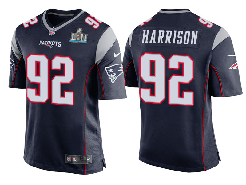 Youth New England Patriots #92 James Harrison Navy Super Bowl LII Bound Game Jersey