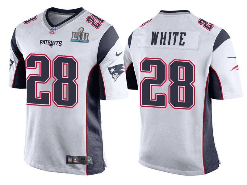Youth New England Patriots #28 James White White Super Bowl LII Bound Game Jersey Youth New England Patriots #28 James White White Super Bowl LII Bound Game Jersey