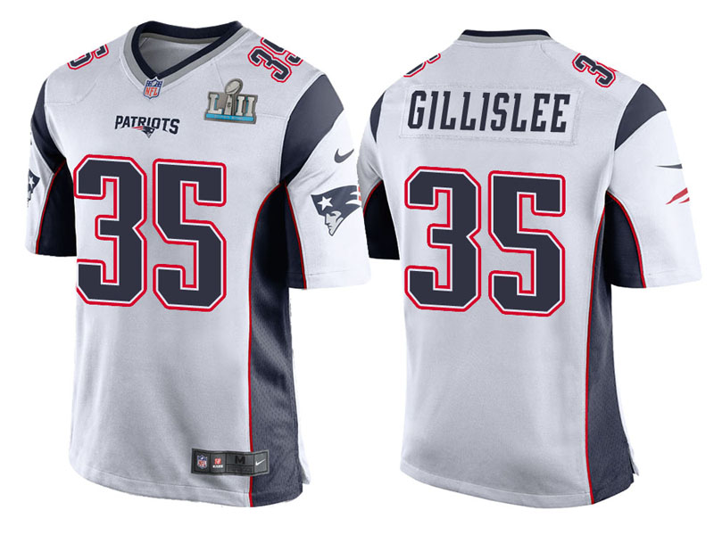Youth New England Patriots #35 Mike Gillislee White Super Bowl LII Bound Game Jersey