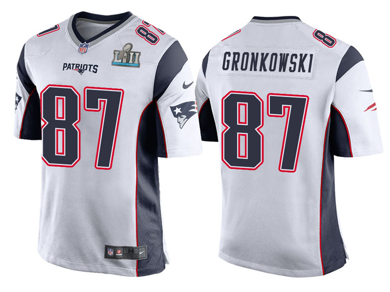 Youth New England Patriots #87 Rob Gronkowski White Super Bowl LII Bound Game Jersey Youth New England Patriots #87 Rob Gronkowski White Super Bowl LII Bound Game Jersey