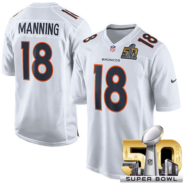 Youth Denver Broncos #18 Peyton Manning White Super Bowl 50 Game Event Jersey