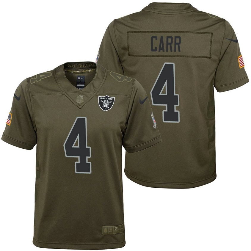 Youth Oakland Raiders Derek Carr Olive 2017 Salute to Service Game Jersey Youth Oakland Raiders Derek Carr Olive 2017 Salute to Service Game Jersey