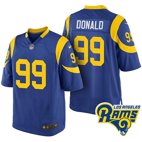 Youth Los Angeles Rams #99 Aaron Donald Blue Throwback Game Jersey With Super Bowl LVI Patch