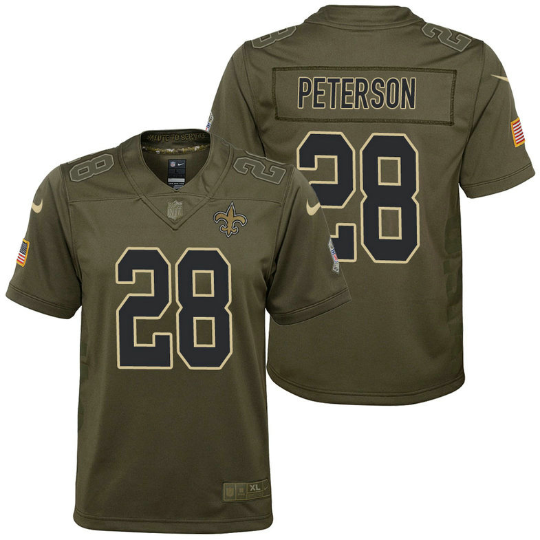 Youth New Orleans Saints Adrian Peterson Olive 2017 Salute to Service Game Jersey