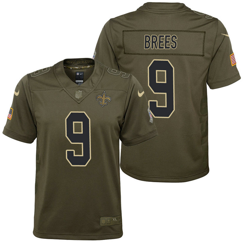 Youth New Orleans Saints Drew Brees Olive 2017 Salute to Service Game Jersey Youth New Orleans Saints Drew Brees Olive 2017 Salute to Service Game Jersey