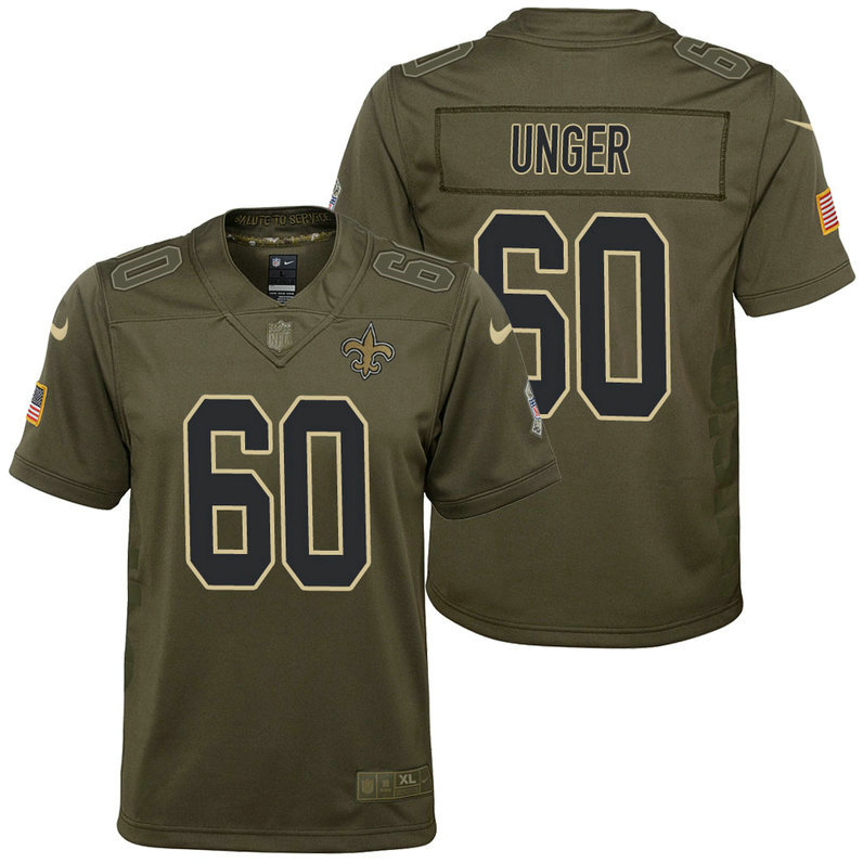 Youth New Orleans Saints Max Unger Olive 2017 Salute to Service Game Jersey