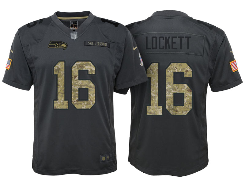 Youth Seattle Seahawks #16 Tyler Lockett Camo Anthracite 2016 Salute to Service Game Jersey Youth Seattle Seahawks #16 Tyler Lockett Camo Anthracite 2016 Salute to Service Game Jersey