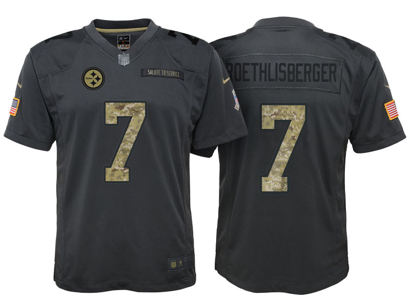 Youth Pittsburgh Steelers #7 Ben Roethlisberger Camo Anthracite 2016 Salute to Service Game Jersey Youth Pittsburgh Steelers #7 Ben Roethlisberger Camo Anthracite 2016 Salute to Service Game Jersey