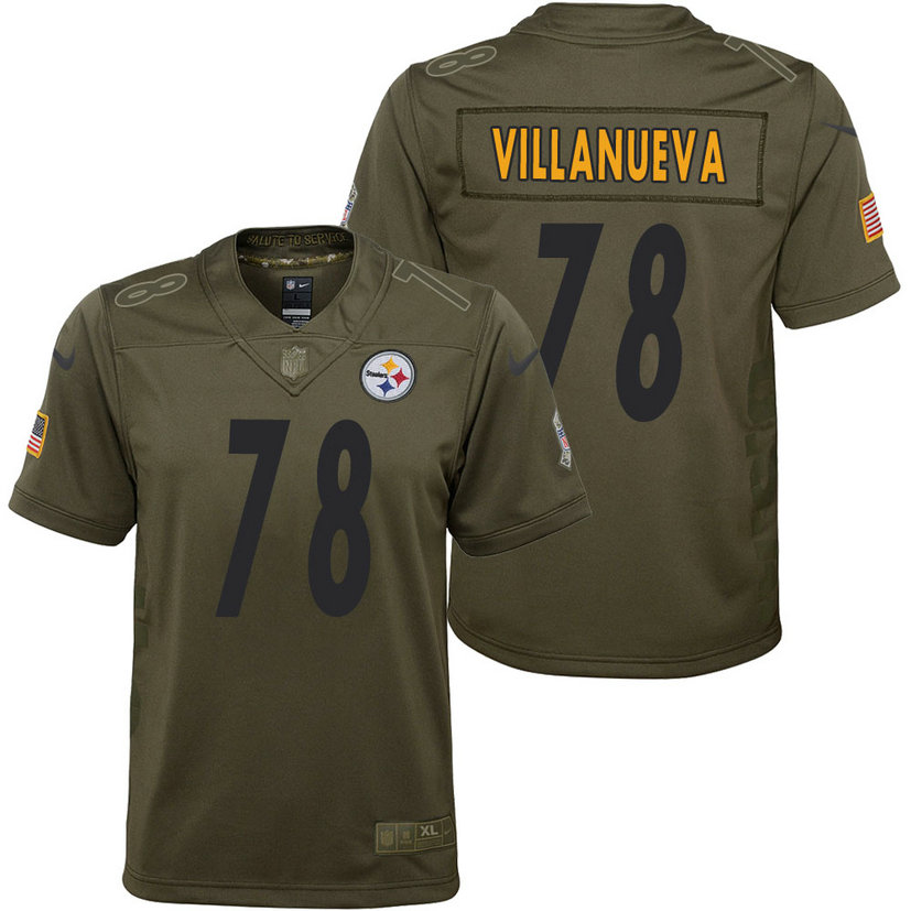 Youth Pittsburgh Steelers Alejandro Villanueva Olive 2017 Salute to Service Game Jersey