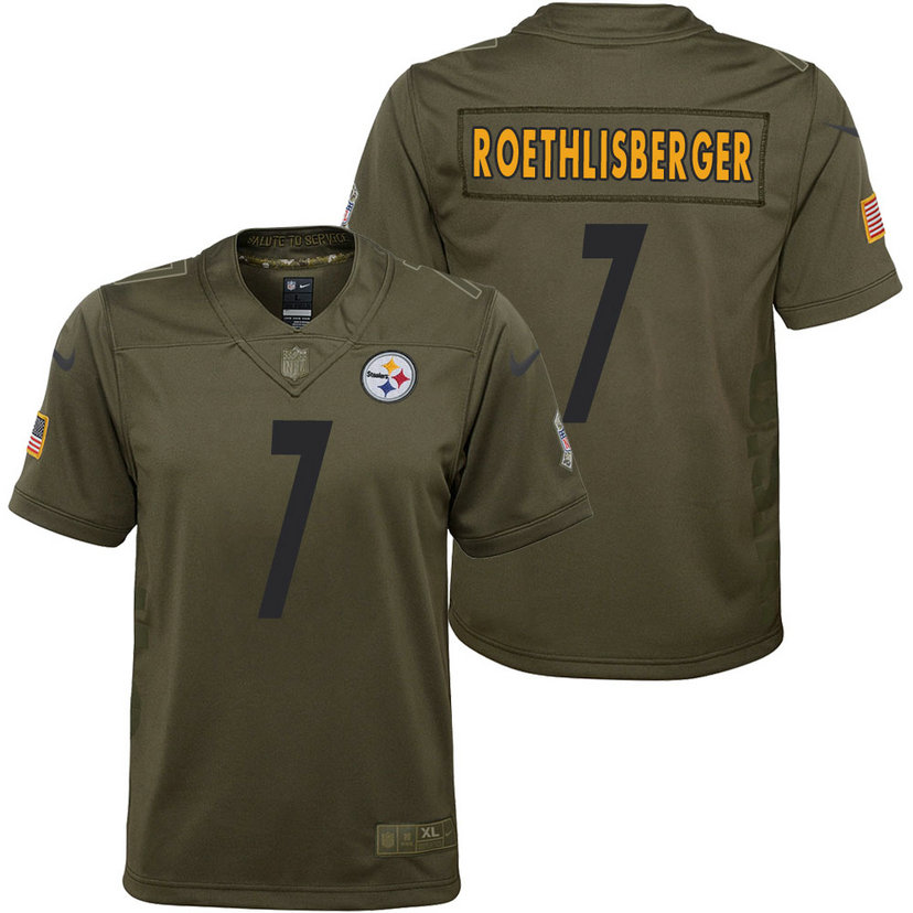 Youth Pittsburgh Steelers Ben Roethlisberger Olive 2017 Salute to Service Game Jersey Youth Pittsburgh Steelers Ben Roethlisberger Olive 2017 Salute to Service Game Jersey
