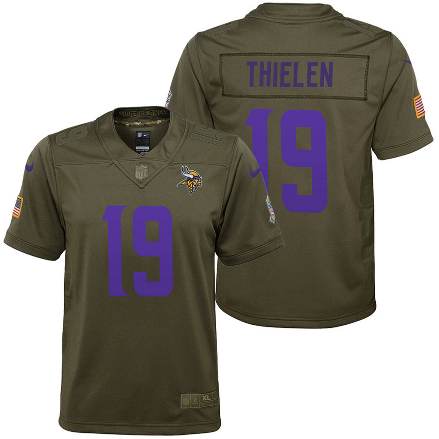 Youth Minnesota Vikings Adam Thielen Olive 2017 Salute to Service Game Jersey