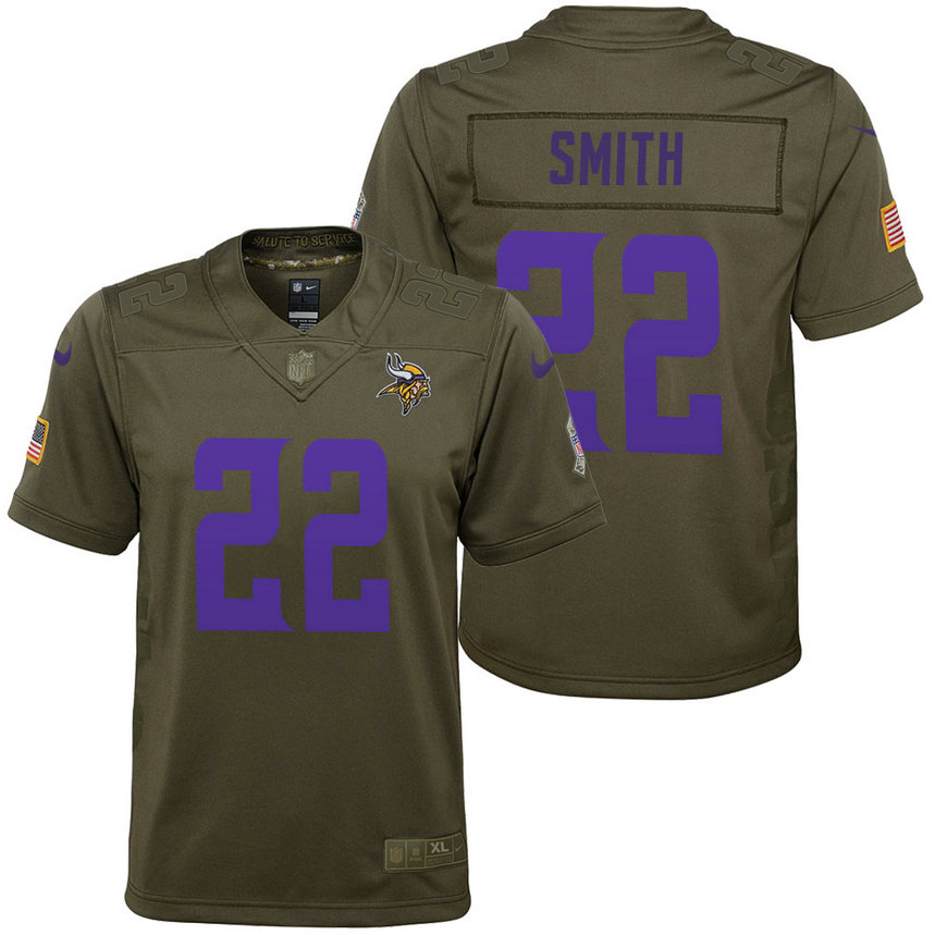 Youth Minnesota Vikings Harrison Smith Olive 2017 Salute to Service Game Jersey