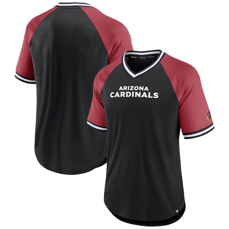 Arizona Cardinals Black/Cardinal Second Wind Raglan V-Neck T-Shirt - Man