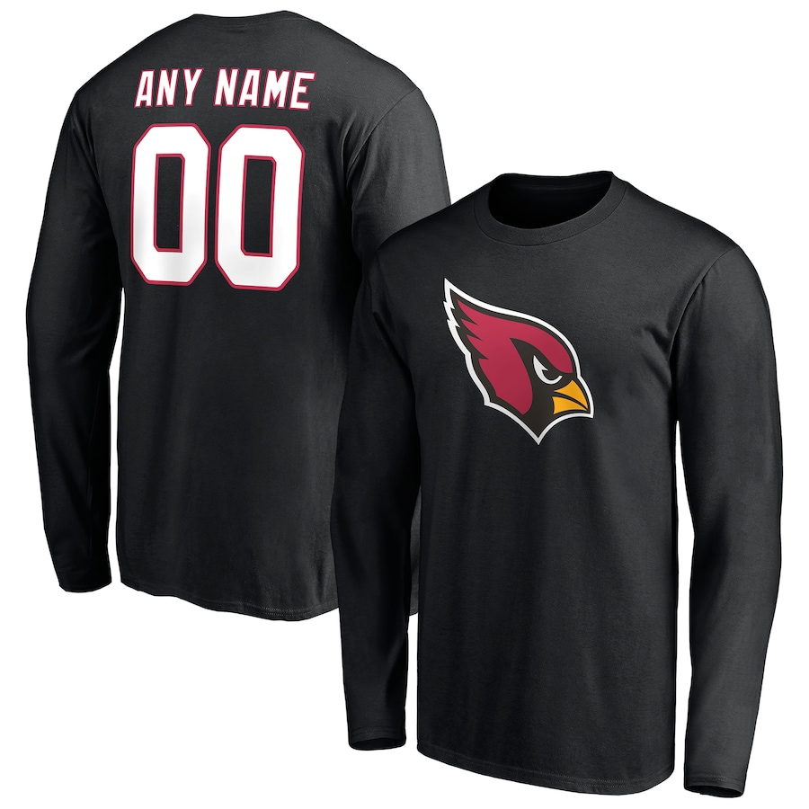 Arizona Cardinals Black Team Authentic Personalized Name & Number Long Sleeve T-Shirt - Man