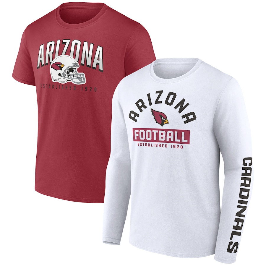 Arizona Cardinals Cardinal/White Long and Short Sleeve Two-Pack T-Shirt - Man Arizona Cardinals Cardinal/White Long and Short Sleeve Two-Pack T-Shirt - Man