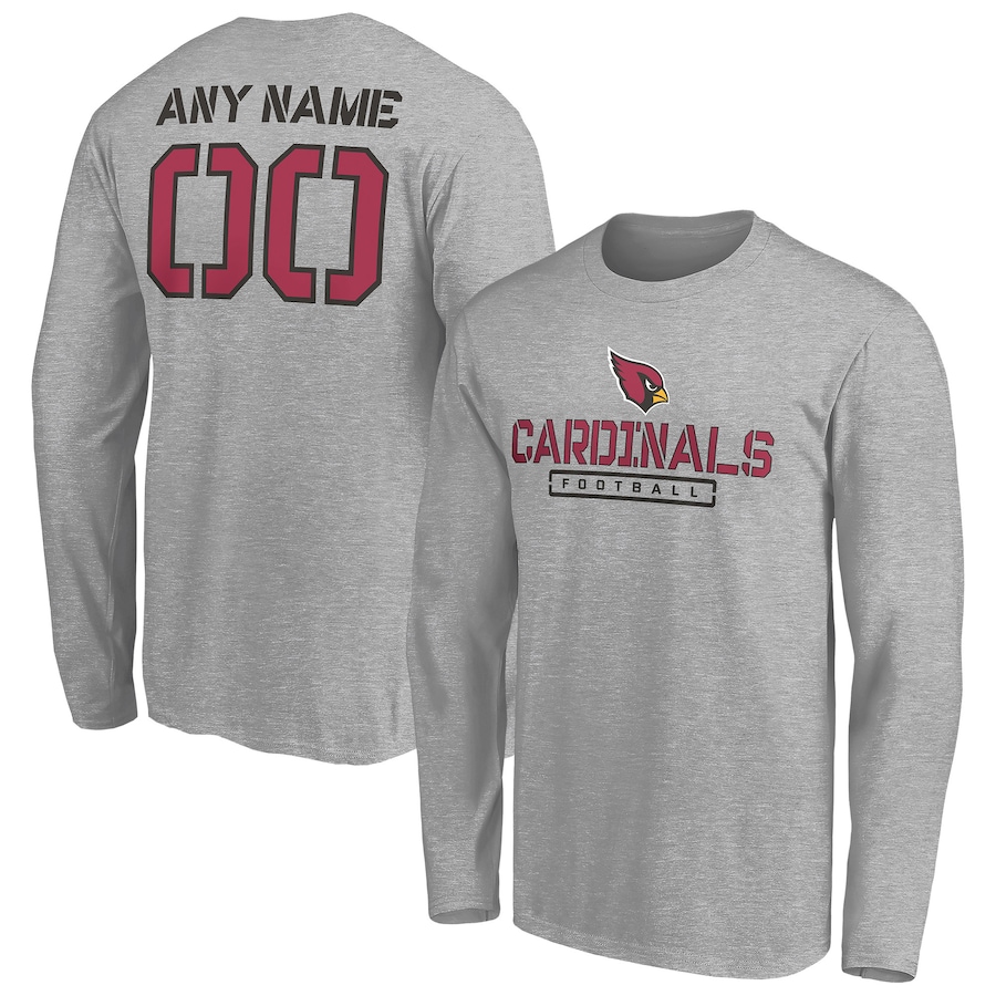 Arizona Cardinals Gray Personalized Name & Number Evanston Stencil Long Sleeve T-Shirt - Man Arizona Cardinals Gray Personalized Name & Number Evanston Stencil Long Sleeve T-Shirt - Man