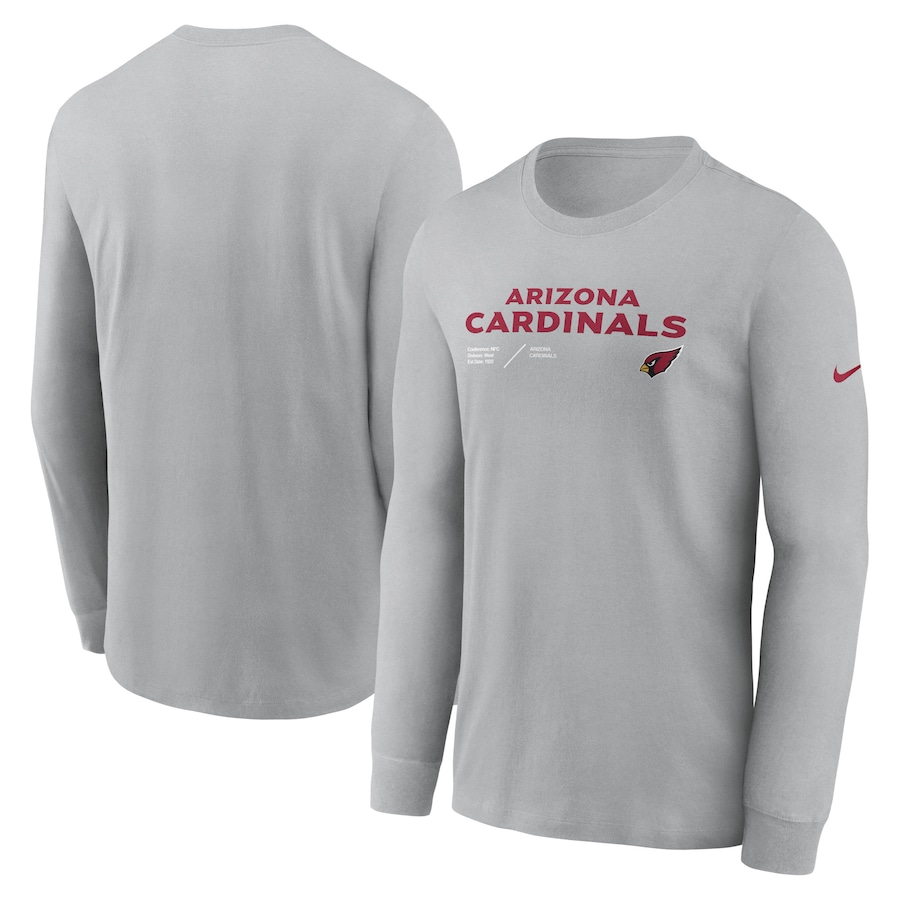 Arizona Cardinals Football Gray Sideline Infograph Lock Up Performance Long Sleeve T-Shirt - Man Arizona Cardinals Football Gray Sideline Infograph Lock Up Performance Long Sleeve T-Shirt - Man