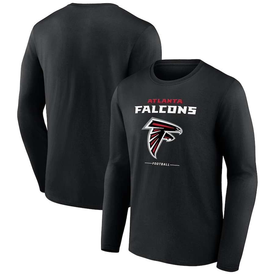 Atlanta Falcons Black Logo Team Lockup Long Sleeve T-Shirt - Man
