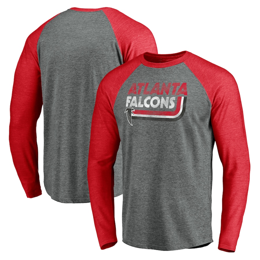 Atlanta Falcons Heathered Gray/Heathered Red Vintage On The Ropes Raglan Tri-Blend Long Sleeve T-Shirt - Man