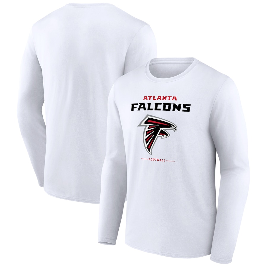 Atlanta Falcons White Logo Team Lockup Long Sleeve T-Shirt - Man
