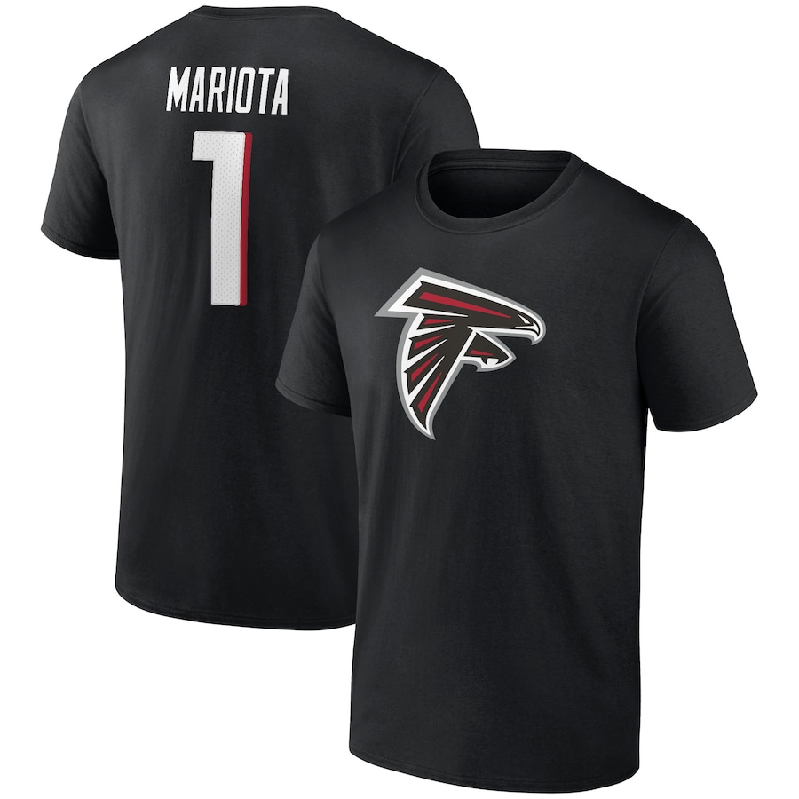 Atlanta Falcons Marcus Mariota Black Icon Player Name & Number T-Shirt - Man