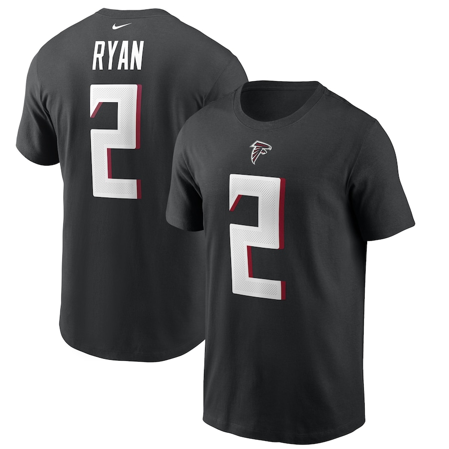 Atlanta Falcons Matt Ryan Football Black Name & Number T-Shirt - Man Atlanta Falcons Matt Ryan Football Black Name & Number T-Shirt - Man