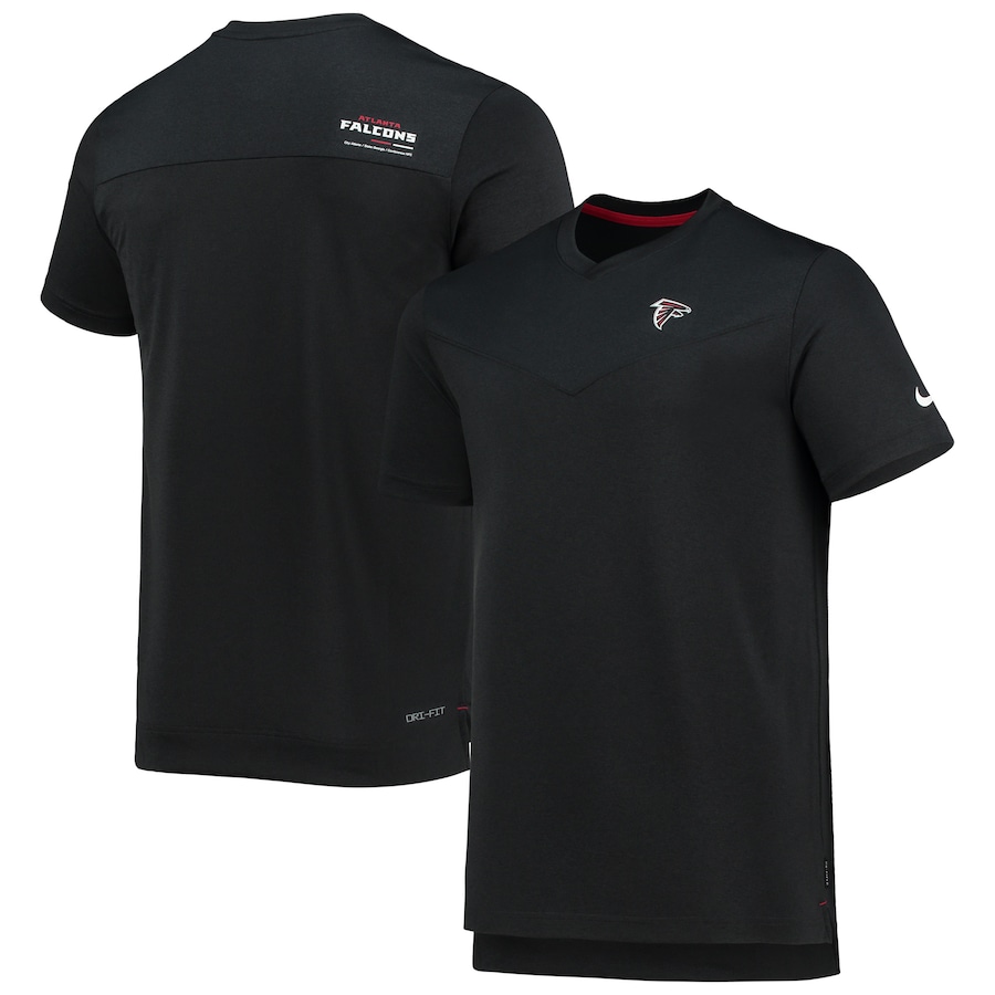 Atlanta Falcons Football Black Sideline Coach Chevron Lock Up Logo V-Neck Performance T-Shirt - Man