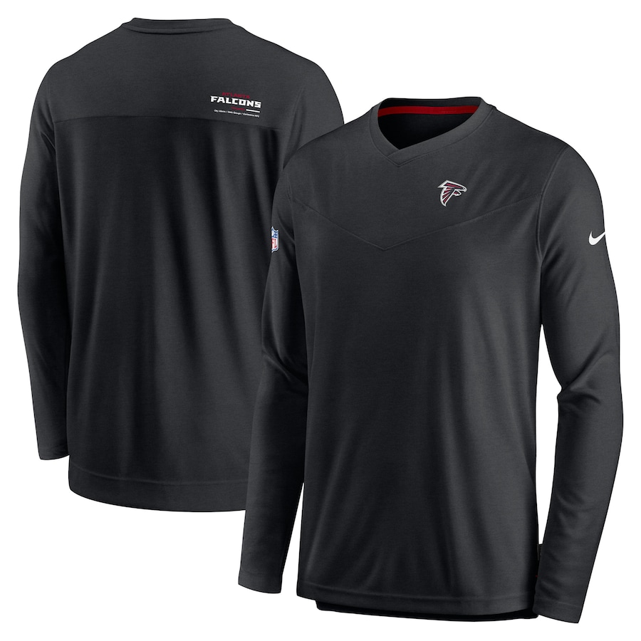 Atlanta Falcons Football Black Sideline Coach Chevron Lock Up Long Sleeve V-Neck Performance T-Shirt - Man