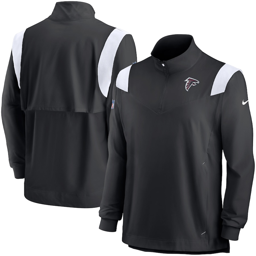 Atlanta Falcons Football Black/White Sideline Coach Chevron Lockup Quarter-Zip Long Sleeve Top - Man Atlanta Falcons Football Black/White Sideline Coach Chevron Lockup Quarter-Zip Long Sleeve Top - Man