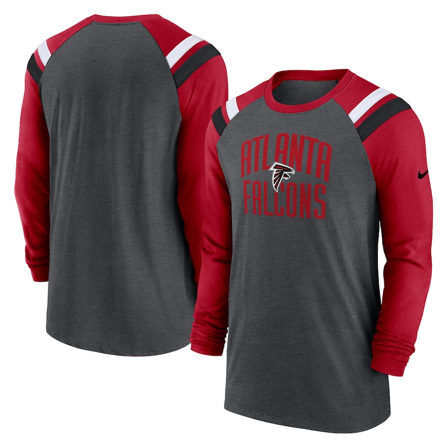 Atlanta Falcons Football Heathered Charcoal/Red Tri-Blend Raglan Athletic Long Sleeve Fashion T-Shirt - Man
