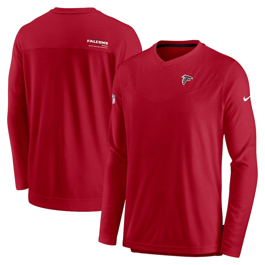 Atlanta Falcons Football Red Sideline Coach Chevron Lock Up Long Sleeve V-Neck Performance T-Shirt - Man