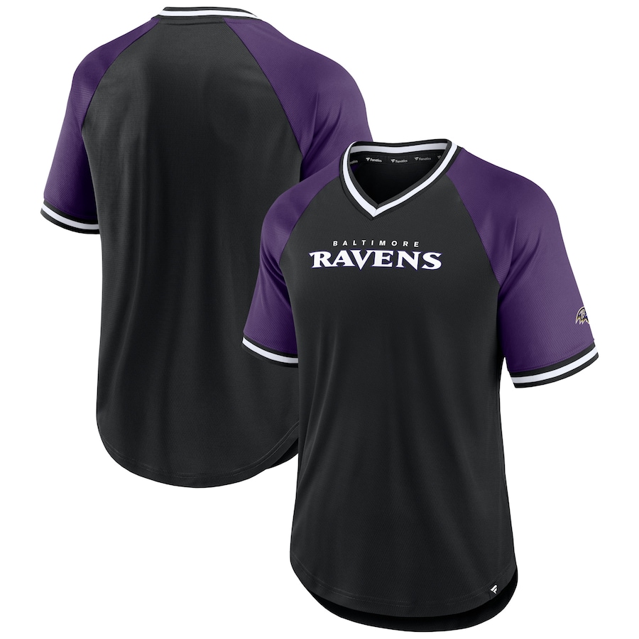 Baltimore Ravens Black/Purple Second Wind Raglan V-Neck T-Shirt - Man