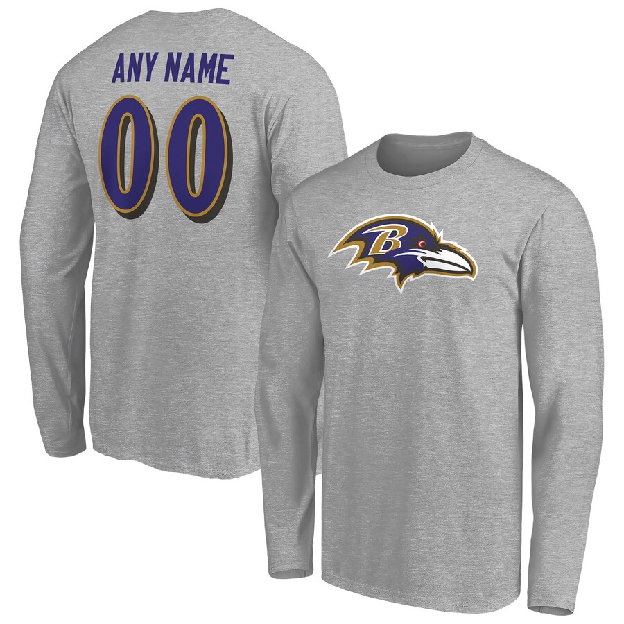 Baltimore Ravens Gray Team Authentic Custom Long Sleeve T-Shirt - Man Baltimore Ravens Gray Team Authentic Custom Long Sleeve T-Shirt - Man