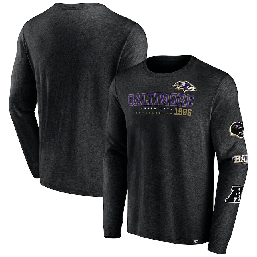 Baltimore Ravens Heather Black High Whip Pitcher Long Sleeve T-Shirt - Man Baltimore Ravens Heather Black High Whip Pitcher Long Sleeve T-Shirt - Man